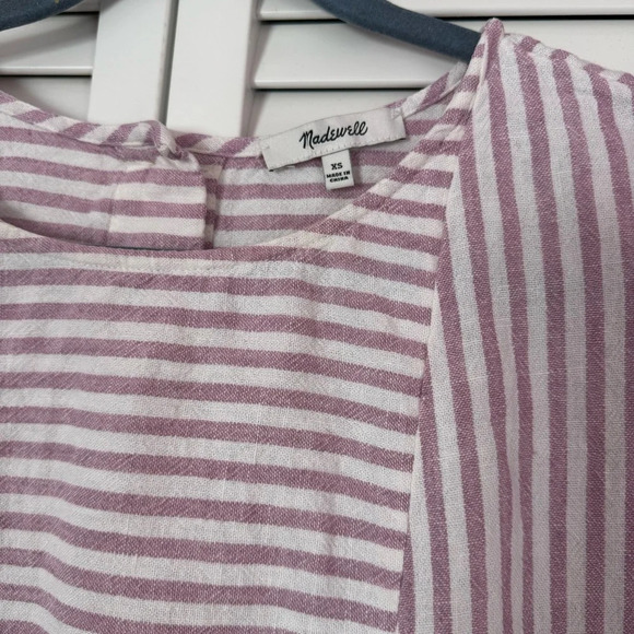Madewell Linen Blend Stripe Play Button Back Tee Dress Size XS - Picture 5 of 6